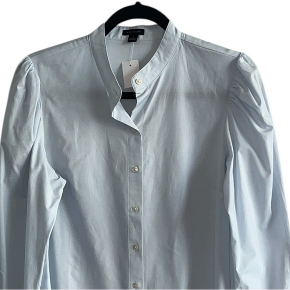 Ann Taylor Light Blue Banded Collar Puff Sleeves Button Blouse Size 4 NWT - Picture 2 of 8